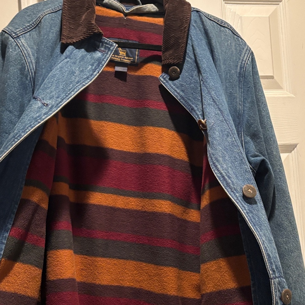 Women’s Blue Denim Jacket with Brown Corduroy Collar - Picture 5 of 6